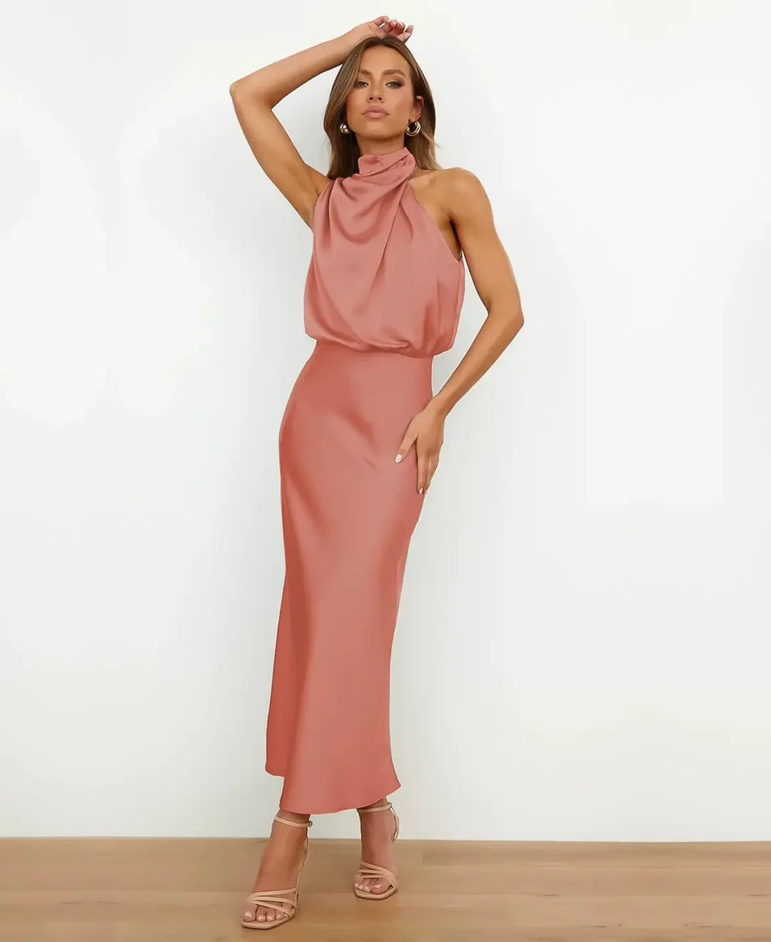 Satin Halter Midi Dress - Amara