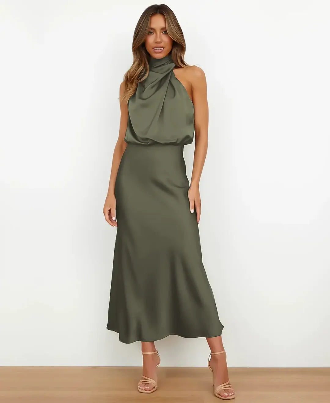 Satin Halter Midi Dress - Amara