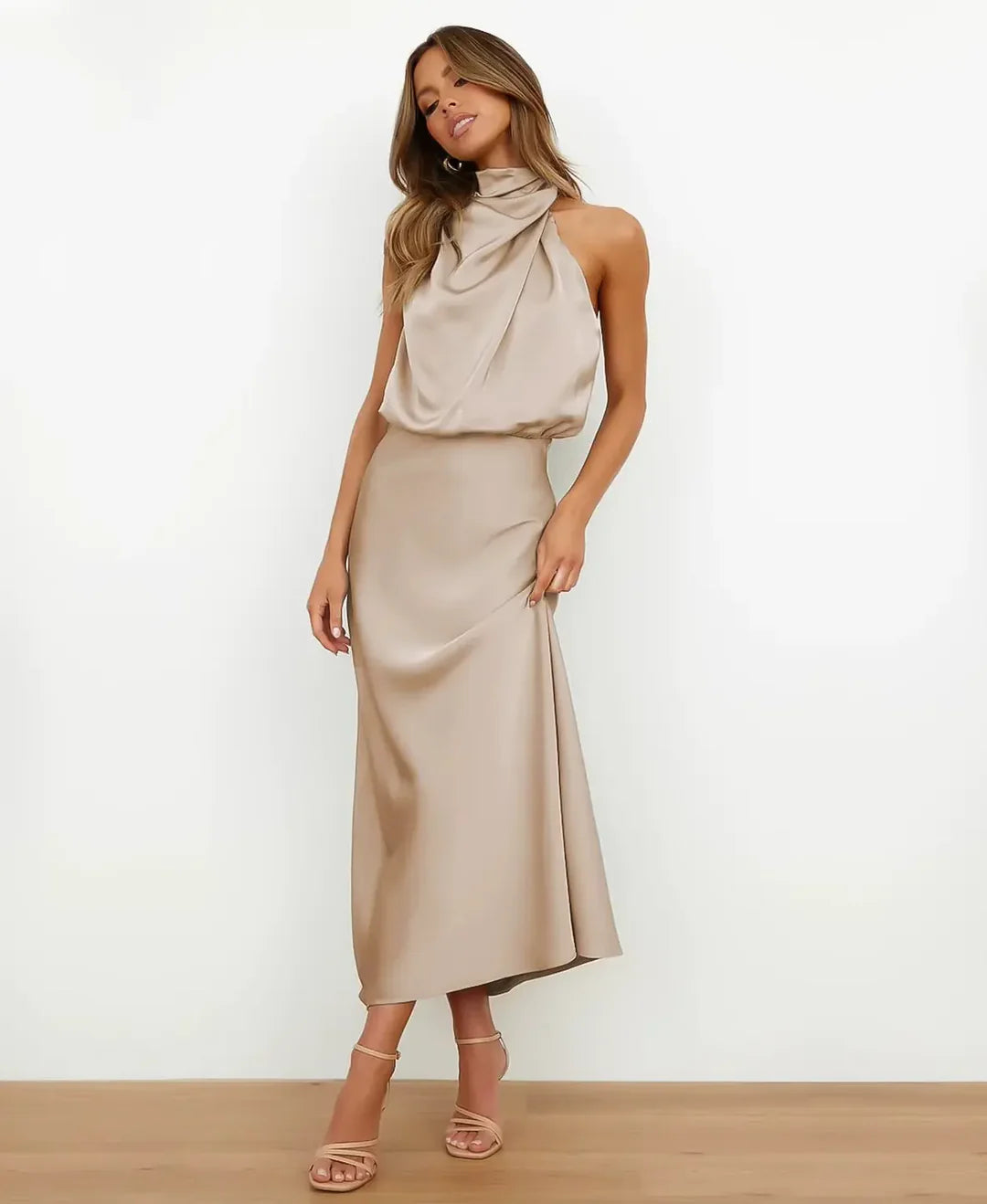 Satin Halter Midi Dress - Amara