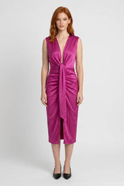 Satin Midi Dress with Deep V-Neck - Valentina