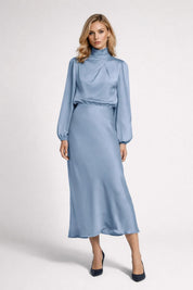 Satin Midi Dress with High Neck - Viviane