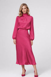 Satin Midi Dress with High Neck - Viviane