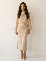 Satin Midi Dress with High Neck - Viviane