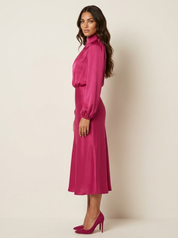 Satin Midi Dress with High Neck - Viviane