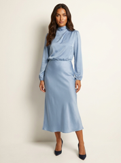 Satin Midi Dress with High Neck - Viviane
