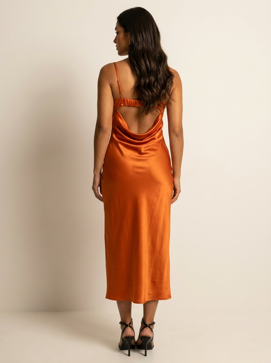 Satin Midi Dress with Open Back - Serena