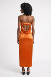 Satin Midi Dress with Open Back - Serena
