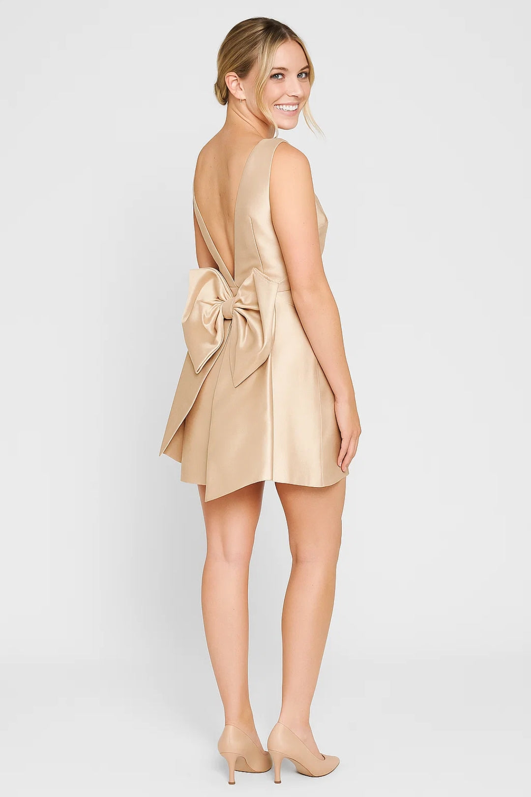 Satin Mini Dress with Statement Bow - Amélie