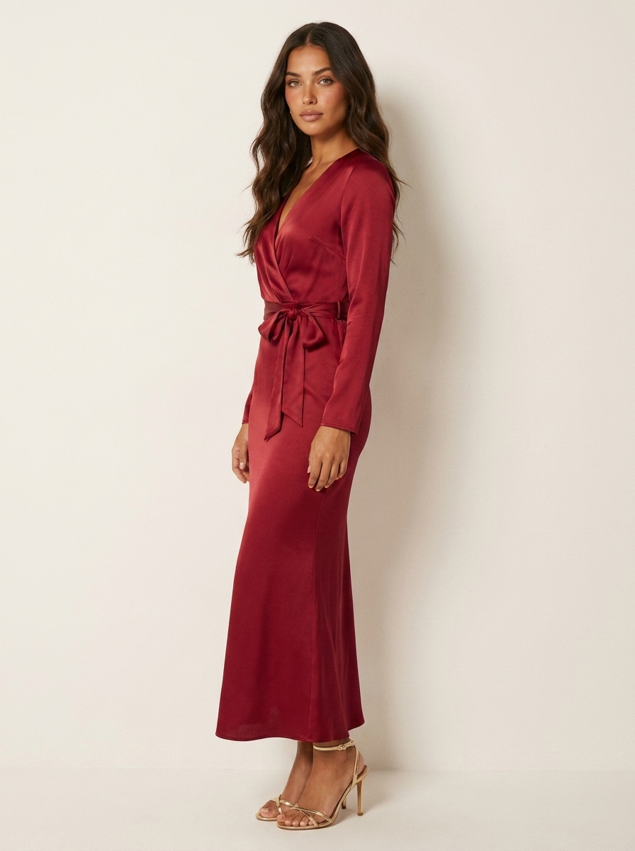 Satin Wrap Maxi Dress - Isabella