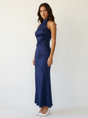 Satin halter maxi dress with an open back - Seraphina