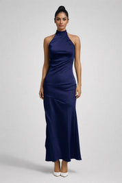 Satin halter maxi dress with an open back - Seraphina