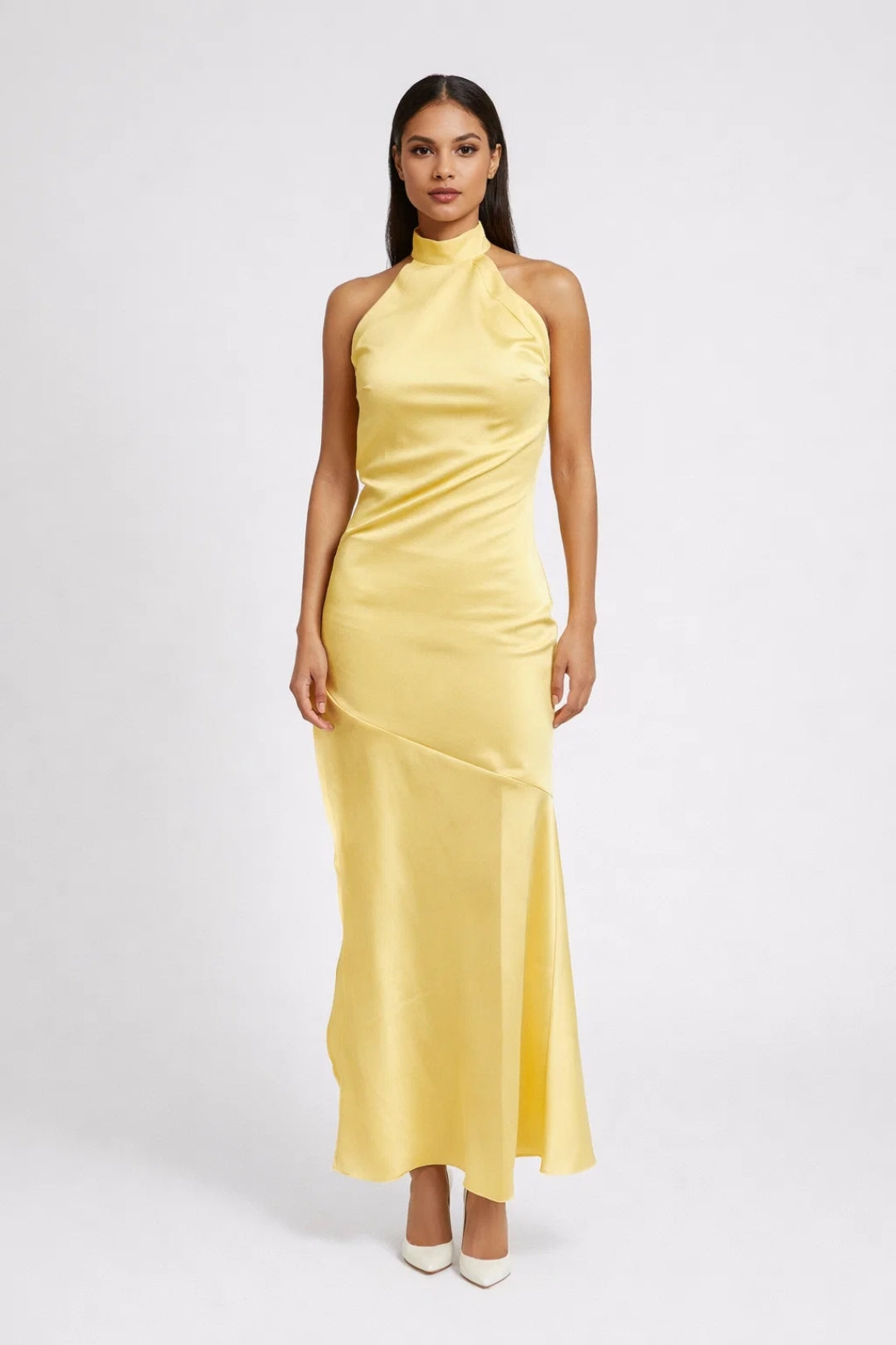 Satin halter maxi dress with an open back - Seraphina