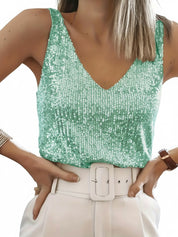 Sequin V-Neck Cami Top - Stella