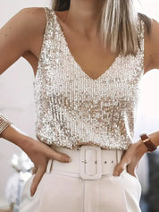 Sequin V-Neck Cami Top - Stella