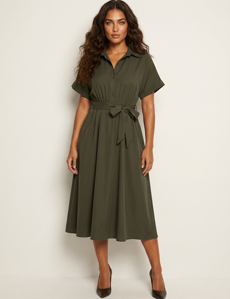 Shirt Midi Dress with Tie Waist - Sophie