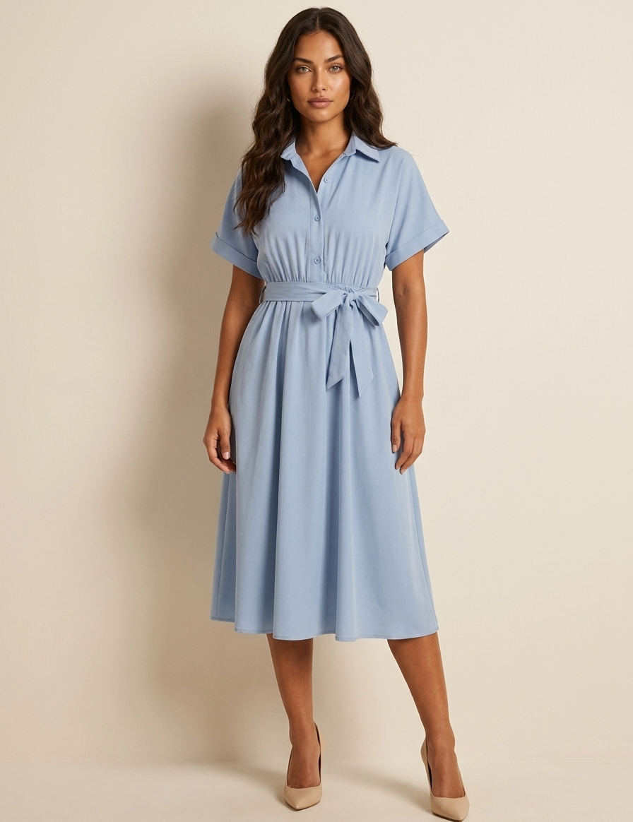 Shirt Midi Dress with Tie Waist - Sophie