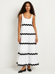 Sleeveless Maxi Dress with Wavy Contrast Details - Sophie