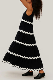 Sleeveless Maxi Dress with Wavy Contrast Details - Sophie