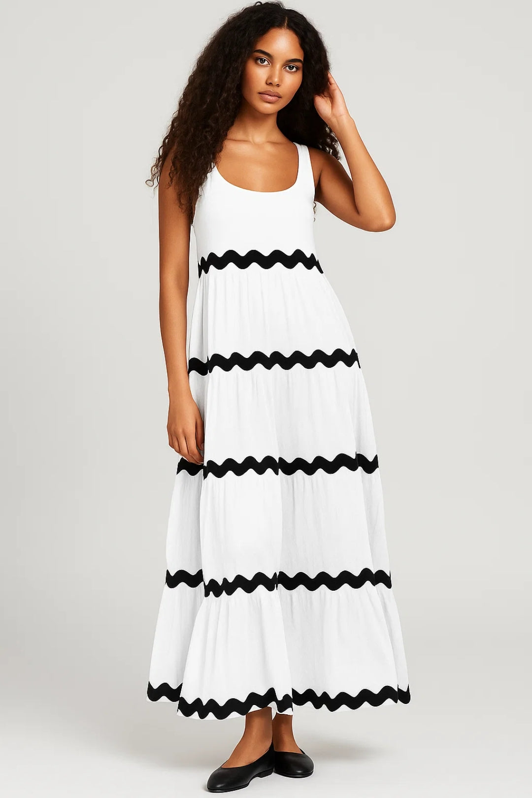 Sleeveless Maxi Dress with Wavy Contrast Details - Sophie
