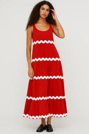 Sleeveless Maxi Dress with Wavy Contrast Details - Sophie