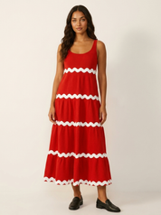Sleeveless Maxi Dress with Wavy Contrast Details - Sophie