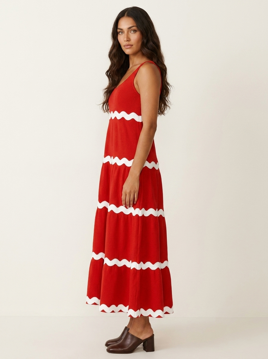 Sleeveless Maxi Dress with Wavy Contrast Details - Sophie