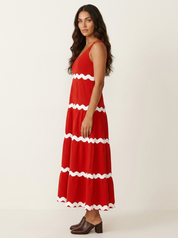 Sleeveless Maxi Dress with Wavy Contrast Details - Sophie