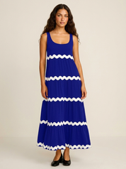 Sleeveless Maxi Dress with Wavy Contrast Details - Sophie