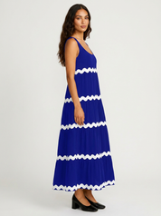 Sleeveless Maxi Dress with Wavy Contrast Details - Sophie