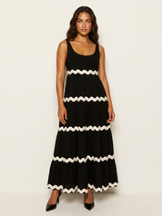 Sleeveless Maxi Dress with Wavy Contrast Details - Sophie