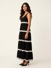 Sleeveless Maxi Dress with Wavy Contrast Details - Sophie