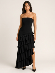 Strapless evening gown with layered ruffles - Valéria