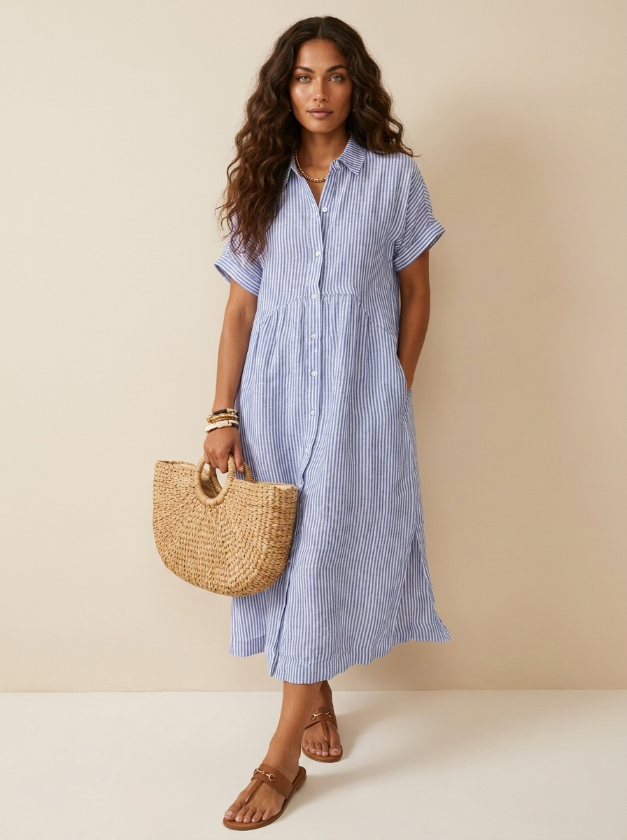 Striped Button-Front Maxi Dress - Olivia
