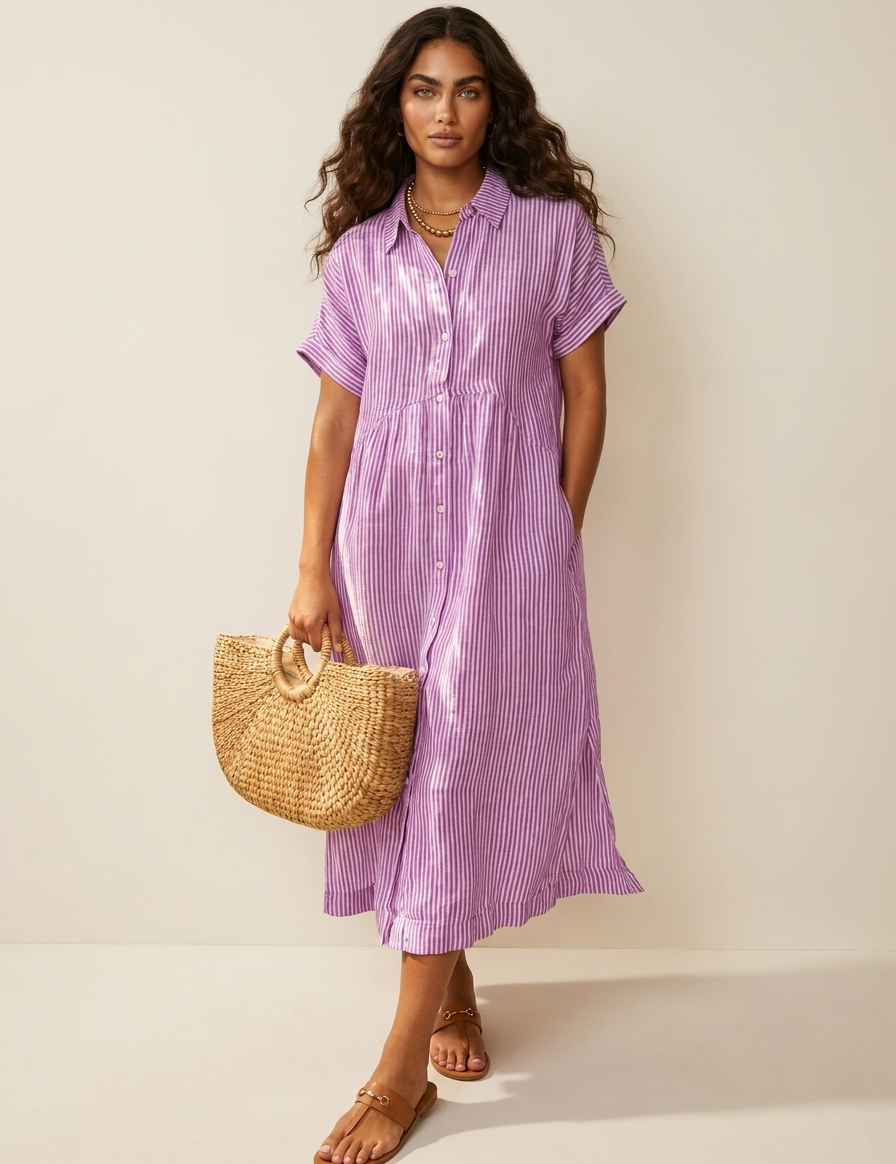 Striped Button-Front Maxi Dress - Olivia
