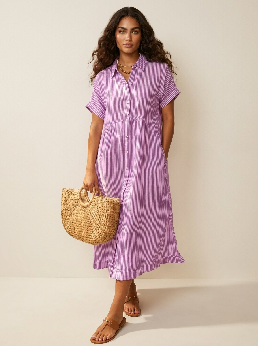 Striped Button-Front Maxi Dress - Olivia