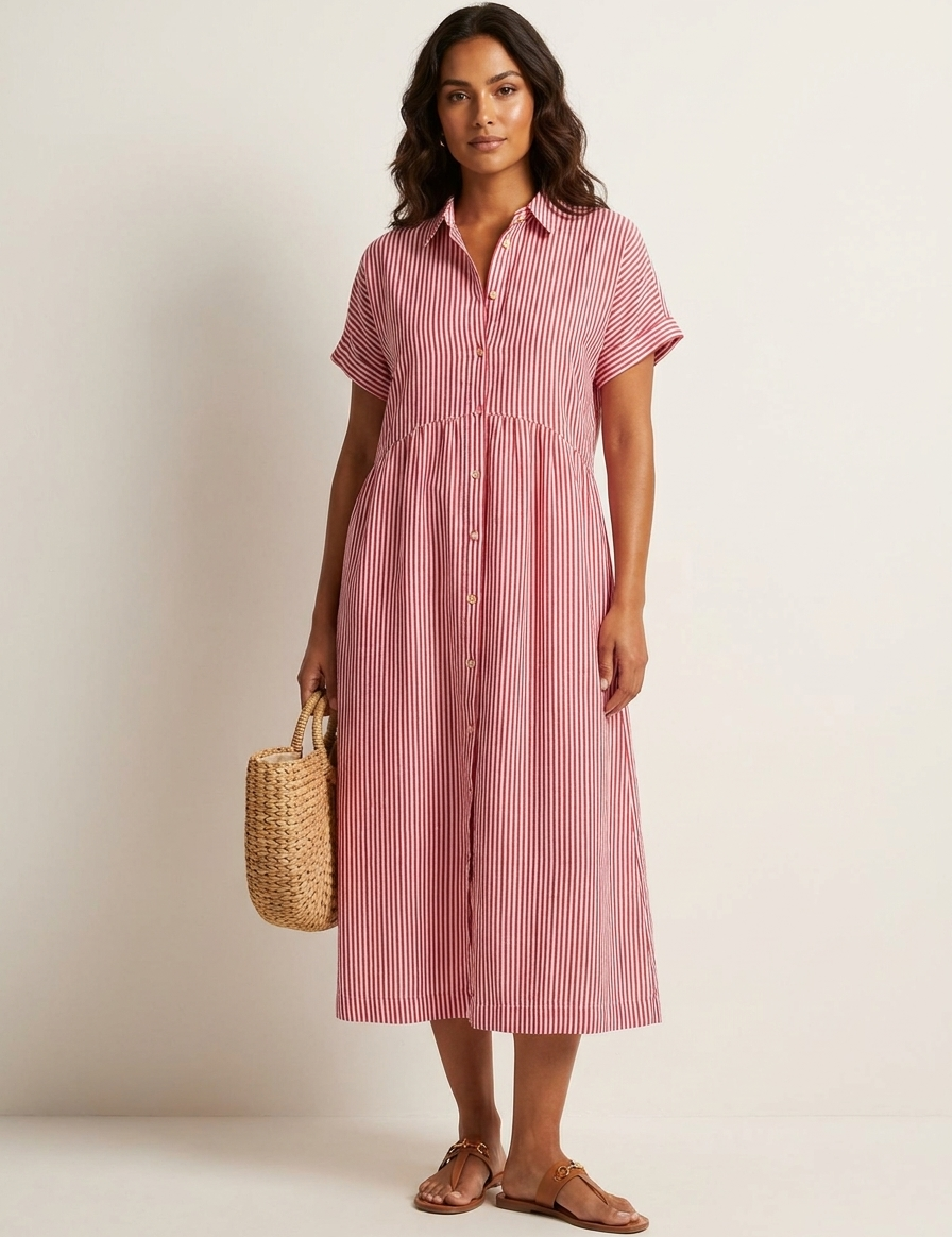 Striped Button-Front Maxi Dress - Olivia