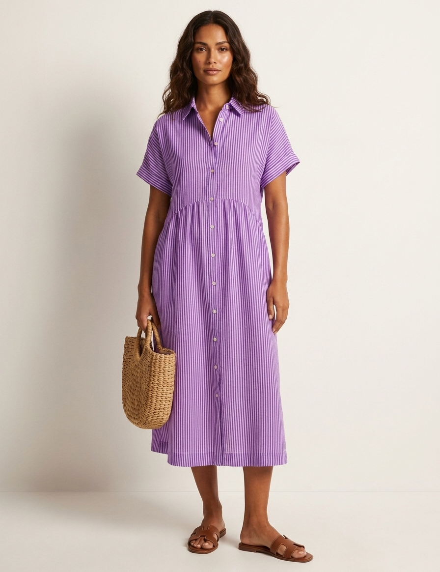 Striped Button-Front Maxi Dress - Olivia