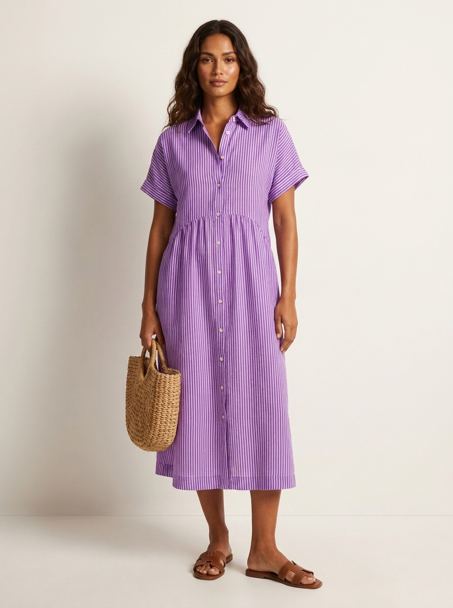 Striped Button-Front Maxi Dress - Olivia