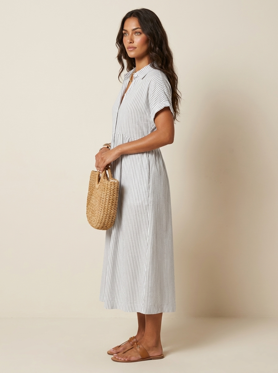 Striped Button-Front Maxi Dress - Olivia