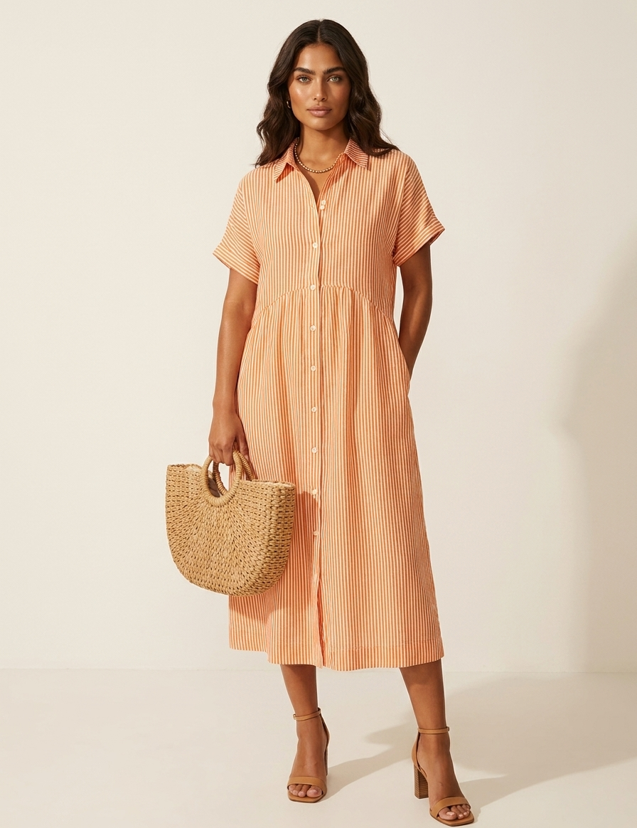 Striped Button-Front Maxi Dress - Olivia