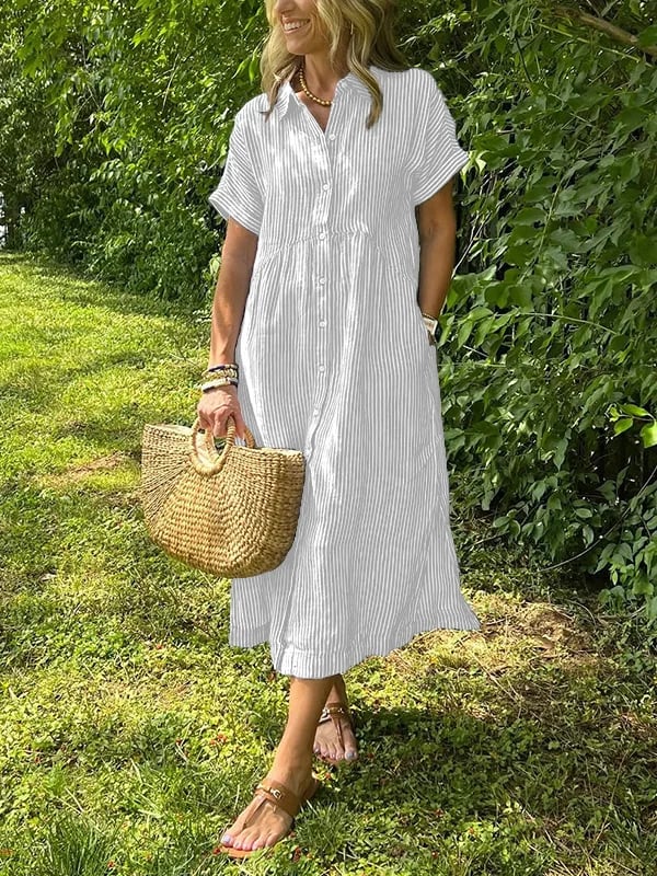 Striped Button-Front Maxi Dress - Olivia