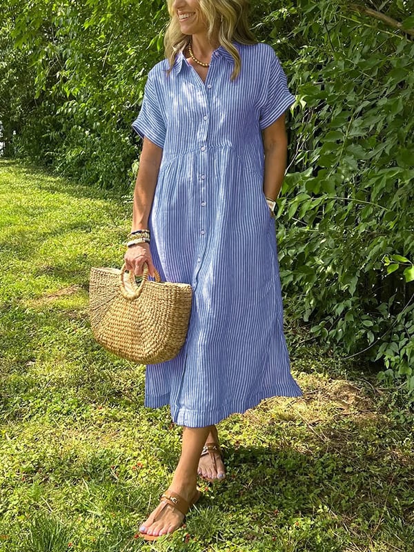 Striped Button-Front Maxi Dress - Olivia