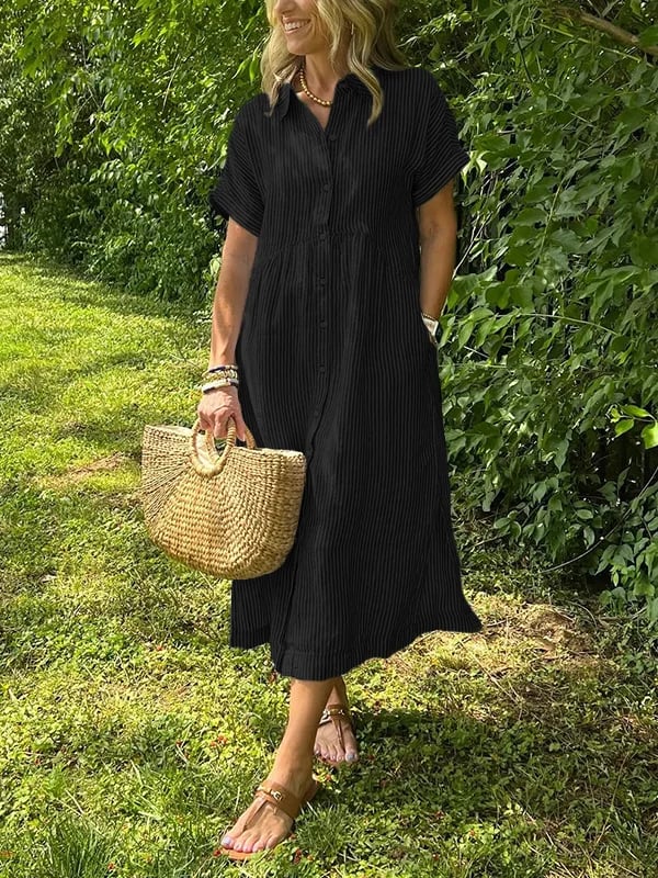 Striped Button-Front Maxi Dress - Olivia