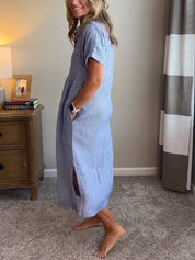Striped Button-Front Maxi Dress - Olivia