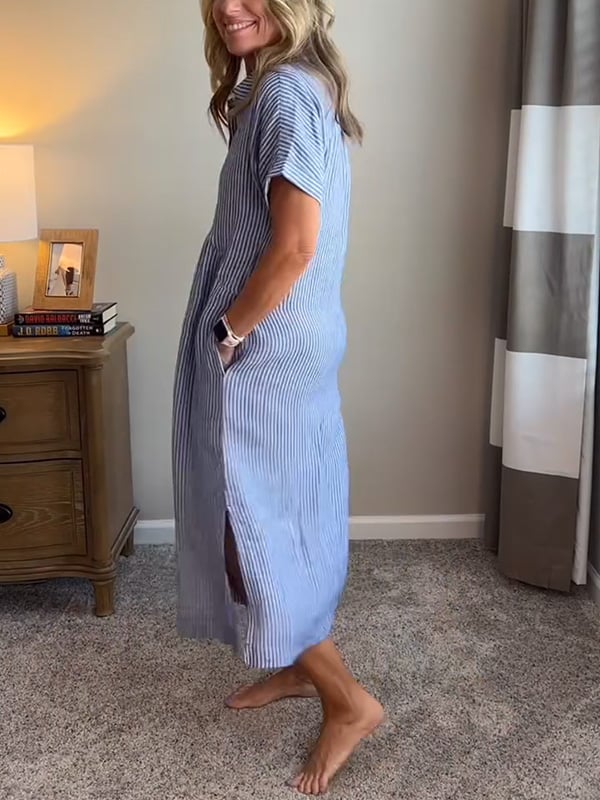 Striped Button-Front Maxi Dress - Olivia