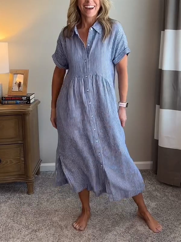 Striped Button-Front Maxi Dress - Olivia