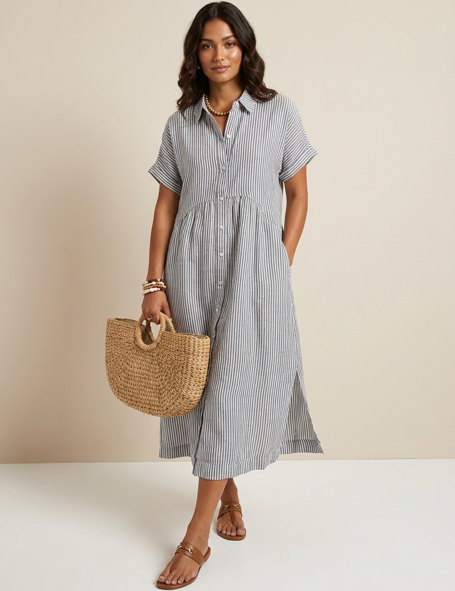 Striped Button-Front Maxi Dress - Olivia