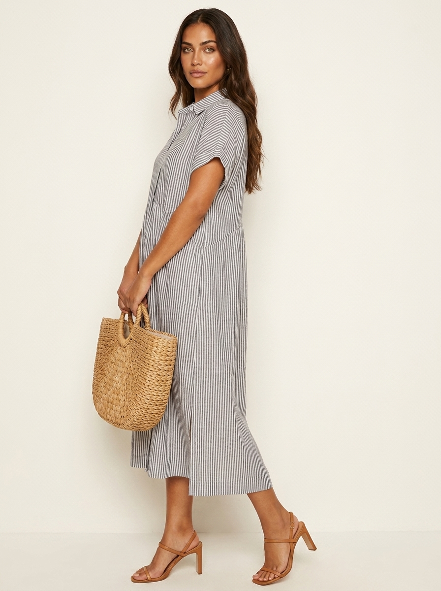 Striped Button-Front Maxi Dress - Olivia
