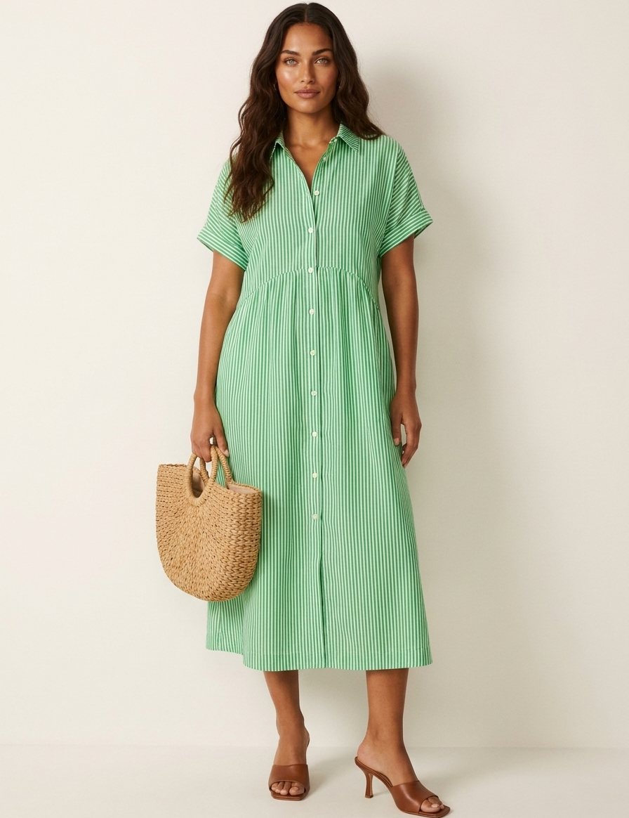 Striped Button-Front Maxi Dress - Olivia