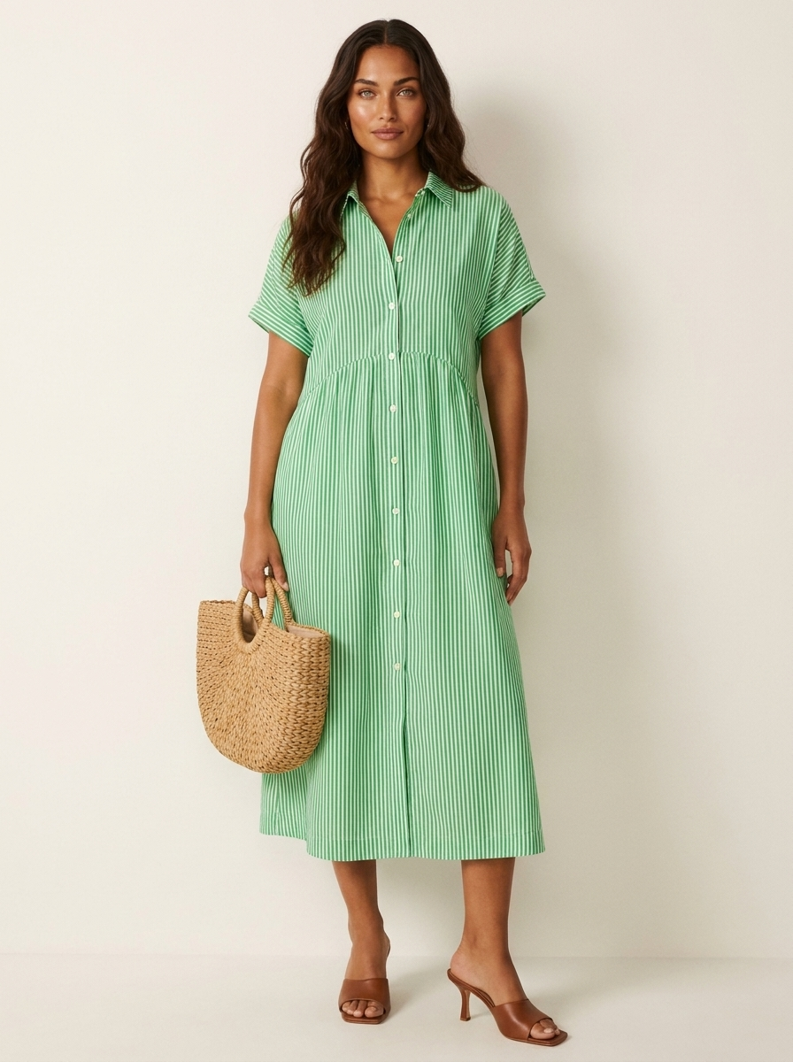 Striped Button-Front Maxi Dress - Olivia
